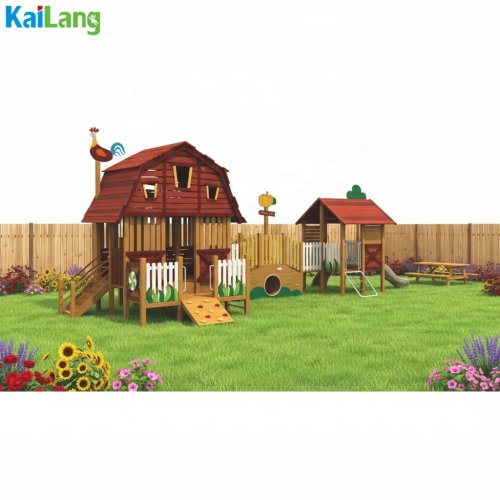 Maisonnette de jeu en bois pour enfants — Aire de jeux extérieure style ferme/chalet