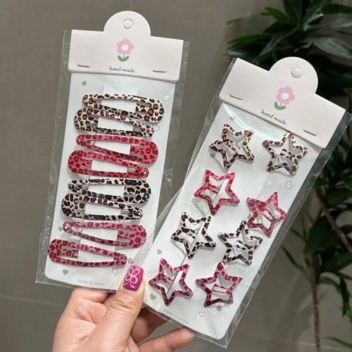 Set de 8 broches para cabello con estampado de leopardo – clips BB y broches vintage con estrella geométrica para mujeres y niñas