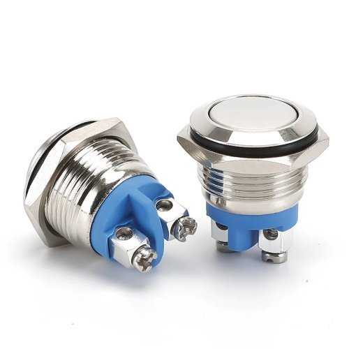 2 Stück 16 mm Metall-Drucktaster, wasserdicht, 12V, rastend/selbstzurückstellend, Edelstahl, für Fahrzeugarmaturen