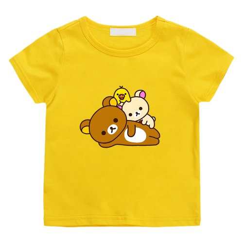 T‑shirt enfant Rilakkuma, Korilakkuma et Kiiroitori – 100% coton, manches courtes (garçons/filles)