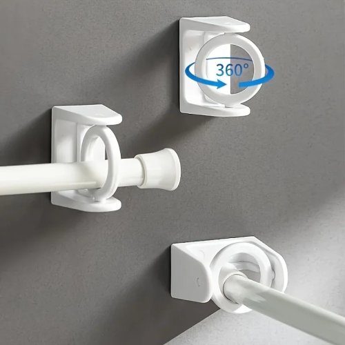 Bộ 2 giá đỡ thanh căng xoay 360° — Móc dán chịu lực không khoan cho rèm tắm và thanh treo khăn