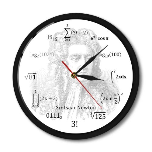Zegar ścienny Sir Isaac Newton z metalową ramą — Naukowa dekoracja ze wzorem matematycznym