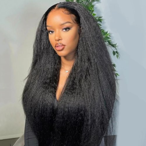 شعر مستعار نصف الرأس 3 في 1 Kinky Straight من شعر طبيعي، بدون غراء، بحبل قابل للشد، كثافة 210%