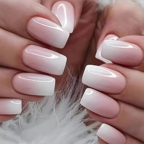 ARTAUG Set de 24 uñas postizas press-on rosa brillante, cuadradas medianas, cobertura total, estilo elegante