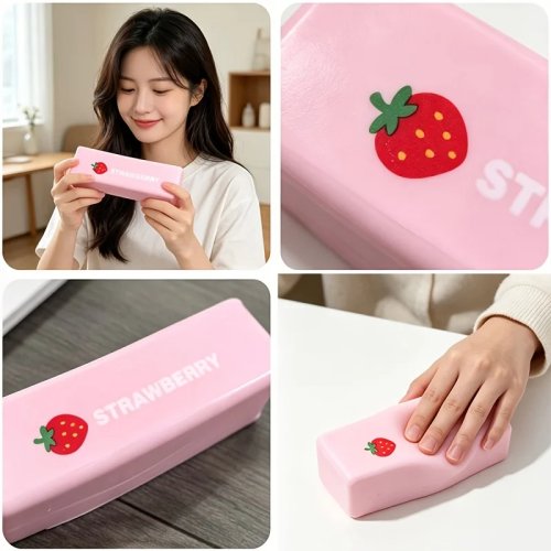 Roze stuiterend squishy-broodje met aardbei-boterstick — prijsje voor feestjes, knijp-speeltje en vulling voor traktatiezakjes
