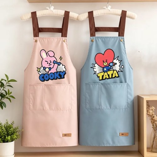 Tablier BT21 Kawaii (COOKY/TATA/RJ) — Imperméable, Résistant aux Graisses, Sans Manches, Tablier de Cuisine/Boulangerie, Idée Cadeau