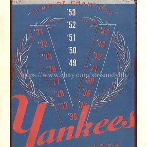 Plaque métallique vintage 1954 — Scorecard Indians vs Yankees, déco murale baseball