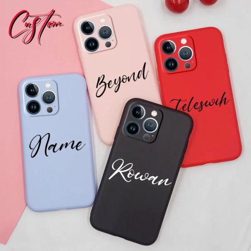Gepersonaliseerde iPhone-hoes – eigen tekst/naam – passend voor iPhone 6/6s/7/8/SE/X/XS/XR/11/12/13/14/15/16/17/Pro/Pro Max/Mini