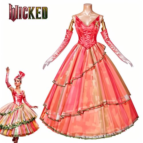 Fato cosplay Glinda feminino — vestido longo rosa de princesa/bruxa para Carnaval e Halloween