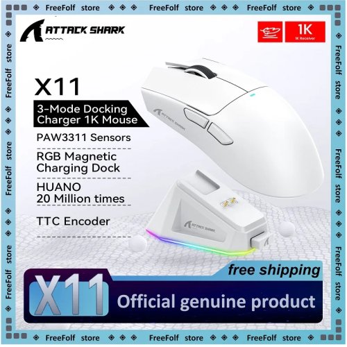 Attack Shark X11/X11SE Rato Gaming Sem Fios — sensor PAW3311, 3 modos, 22.000 DPI, 400 IPS, para PC