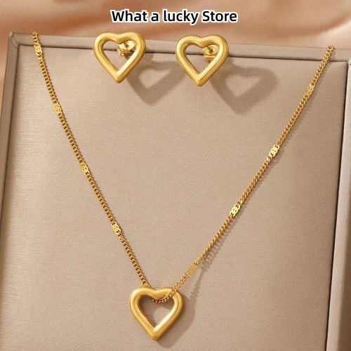 Schmuckset aus Edelstahl – Halskette und Ohrringe mit romantischem Herz‑Anhänger, minimalistisches Damen‑Set, Geschenk