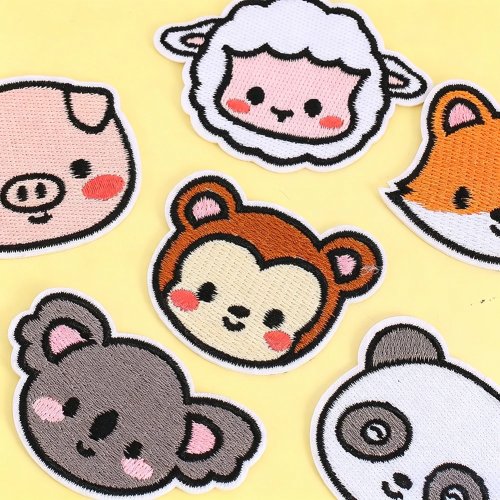 かわいい動物刺繍ワッペンセット（パンダ・ブタ・ヒツジ・コアラ）アイロン接着式 子供服用アップリケ DIY