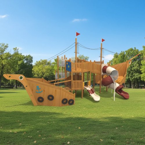 Parque infantil barco pirata de madera para exterior – Juego al aire libre para niños