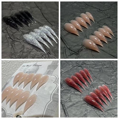 Lot de 10 ongles press-on griffes de dragon faits main, acrylique épais réutilisable, avec colle