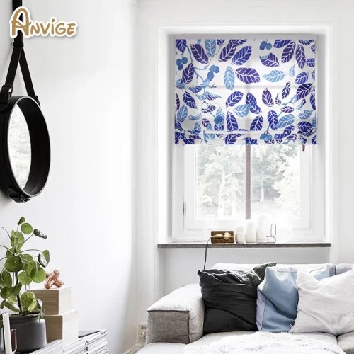 Anvige Printed Leaf Blackout Roman Blinds — Motorized Roller Blinds & Curtains for Living Room