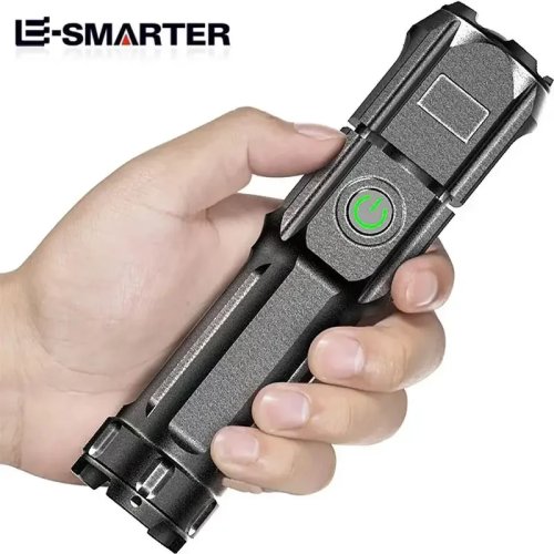 Lanterna LED recarregável USB, à prova de água, zoom, tática, 100.000 lm – pesca, caça, campismo