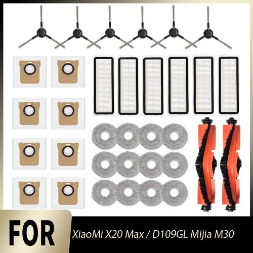 Ersatz-Staubbeutel, HEPA-Filter, Wischtuch, Hauptbürste und rotierende Seitenbürste für Xiaomi X20 Max / D109GL Mijia M30 Saugroboter