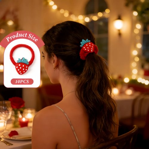 Pack de 10 gomas para el pelo color fresa (rojo), suaves y que no dañan el cabello — coleteros adorables para niñas y adolescentes