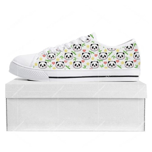 Panda Print Low-Top Canvas Sneakers — White Unisex Casual Shoes, High‑Quality, Customizable, Couple/Teen Style