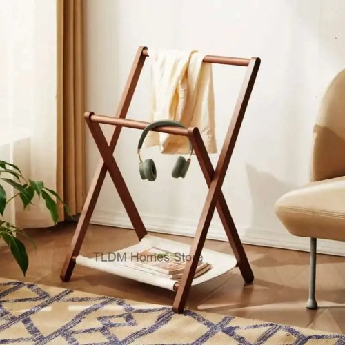 Nordic solid wood folding coat rack — modern standing clothes rack for bedroom