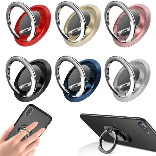 Anilla soporte para móvil 360° giratoria – grip adhesivo para dedo y soporte, compatible con base magnética para coche