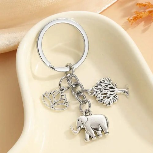 Sleutelhanger met olifant-, boom- en lotusbedsjes voor tas, auto of rugzak – decoratie & cadeau