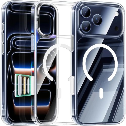 Transparante MagSafe-hoes voor iPhone 12/13/14/15/16/17 (incl. Pro/Pro Max) — slank, magnetisch, camerabescherming, schokbestendig (militair niveau)