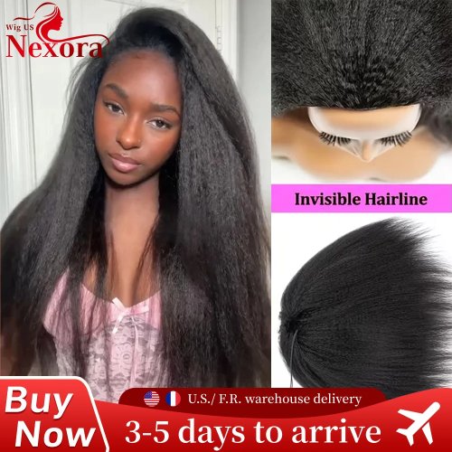 Halfpruik van echt haar Kinky Straight, 3‑in‑1 met trekkoord, direct draagklaar, geen lijm, natuurlijke haarlijn, 71 cm