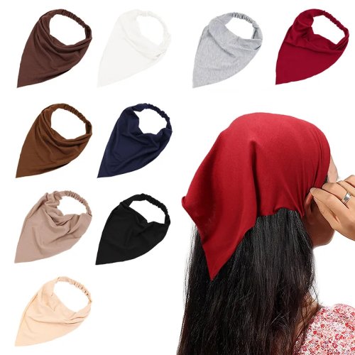 Bandana triangular de algodón para mujer — diadema/turbante elástico color sólido, accesorio para cabello versátil