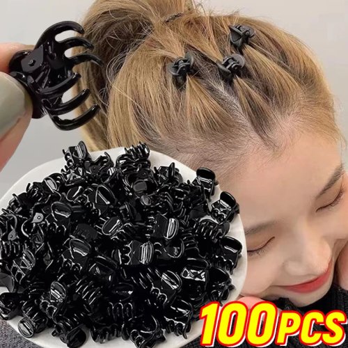 Mini pinces crabe pour cheveux pour femme et fille, petits clips plastiques style coréen (noir/transparent) — accessoires coiffure, lot de 10–100 pièces