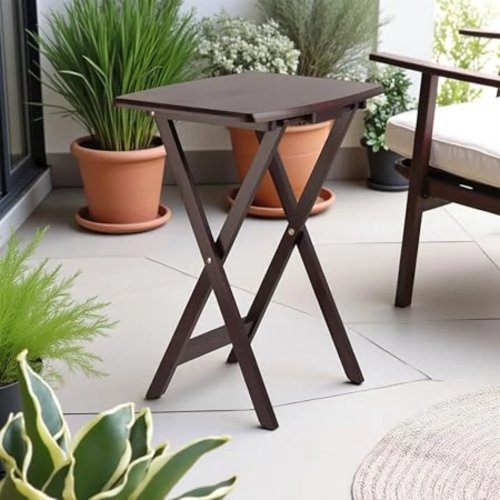 Set 4 vassoi-tavolino XL con supporto – tavolini in legno robusti per snack, lavoro o ospiti