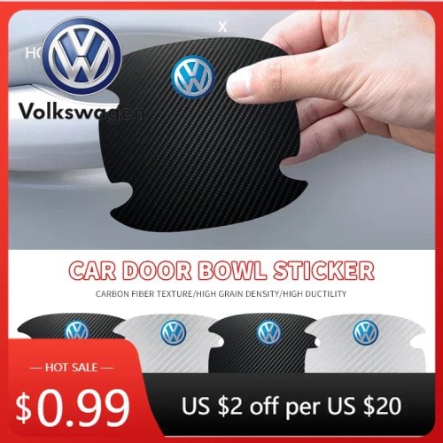 Juego 4 adhesivos protectores para hueco del tirador de puerta VW efecto carbono — compatible con B5/B6/B7/T4/T5