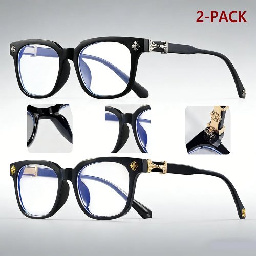 Pack 2 gafas cuadradas antilluz azul, montura negra y transparente, unisex, para ordenador