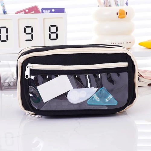 Estuche transparente de PU con gran capacidad, lindo y portátil — organizador escolar de varias capas para niños y niñas