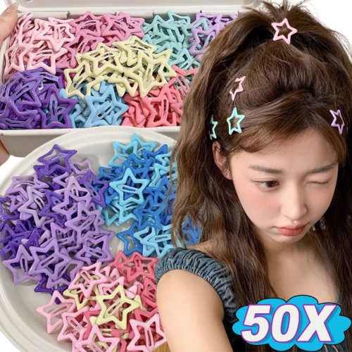 Paquete 10/50 pzas. Pinzas para cabello estrella kawaii de colores Y2K, broches metálicos para niñas