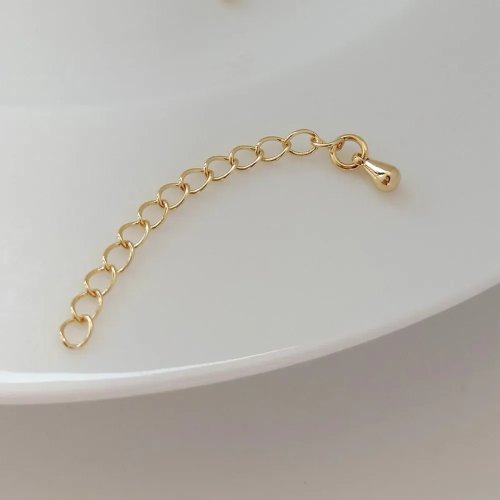 14Kメッキ（銅）ドロップ型延長チェーン — ネックレス・ブレス用半完成品（DIY用）