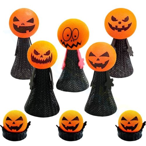 Muñeco de dedo saltarín Halloween (elfo calabaza) — Juguete antiestrés que rebota, detalle para fiesta infantil y decoración