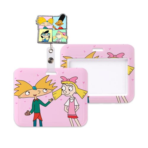 Poziome etui na ID/kartę kredytową Hey Arnold Helga z smyczą — uchwyt na kartę autobusową/badge z zawieszką, prezent personalizowany dla uczniów