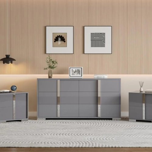 Schlafzimmer-Set 3-teilig: 2 Nachttische (60 cm) + Kommode mit 6 Schubladen, Soft-Close Schubladen, Metallgriffe, modernes Design, individuell anpassbar