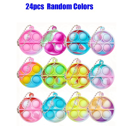 Mini Pop Fidget sleutelhanger – Set 12/24/48 stuks, anti-stress knijp-speeltje, traktatie voor feestjes en bureau-speelgoed voor kinderen en volwassenen