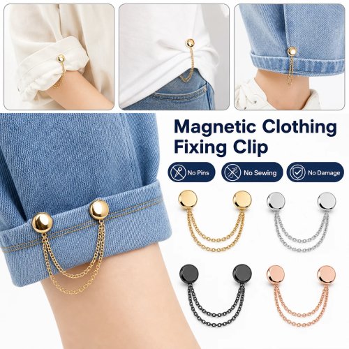 2個セット マグネット服クリップ（ダブルチェーン）— ピン不要のカーディガン／ショール留め、シャツ・セーター・マフラー・ワンピ・ジーンズの裾調整用