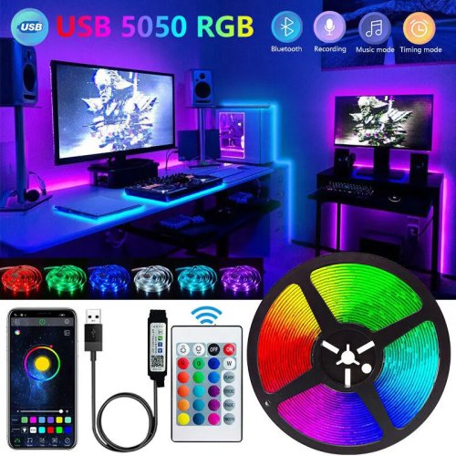 Ruban LED Bluetooth SMD 5050 RGB — Contrôle via appli et télécommande, bande flexible pour rétroéclairage TV, chambre gaming et déco maison