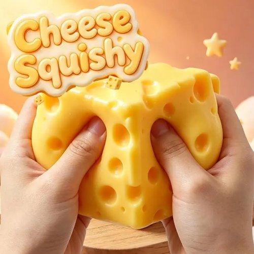 Squishy en forme de fromage anti-stress — Jouet fidget sensoriel pour adultes, jaune (1 pièce)