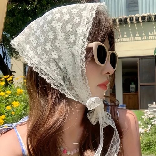 Chustka/opaska damska w francuskim stylu vintage, biała w kwiaty — boho dodatek do włosów, możliwy do prania, na wesele, wakacje i warkocze, pasuje do wszystkich rodzajów włosów