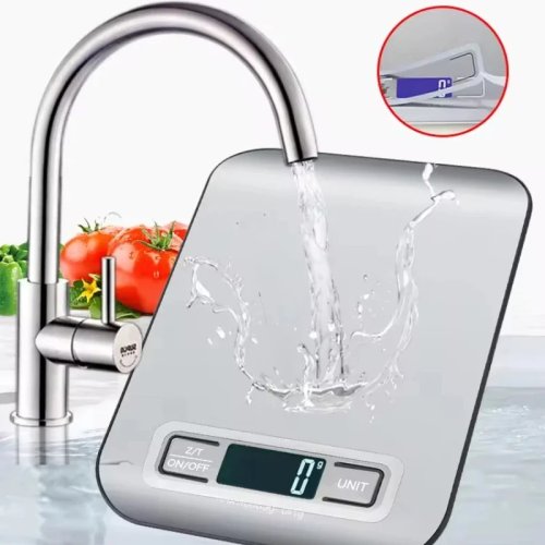 Báscula de Cocina Digital 5kg/1g, Acero Inoxidable, Pantalla LED — Báscula electrónica para alimentos, repostería y joyas