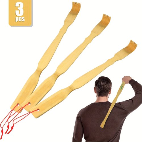 3-Pack Bamboo Back Scratchers — Long-Handle Self-Massager for Itch Relief