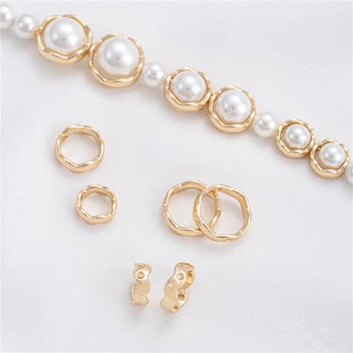Lot de bagues en or 14K — bague ondulée et bague à perles, fait main, perles/petites pièces DIY pour bracelet/collier