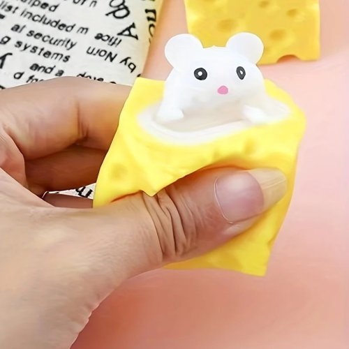 Jouet pour animaux — souris-fromage qui couine, balle à presser anti-stress, couleur aléatoire