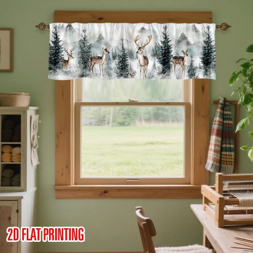 Cortina temática de inverno com padrão de veado, design 2D plano, prática para lavandaria, escritório e cozinha — 1 peça