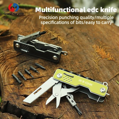 GHK Składany multitool 15 w 1 — Nóż kieszonkowy z szczypcami, mini przenośny EDC do aktywności outdoor, polowań, ratownictwa i napraw